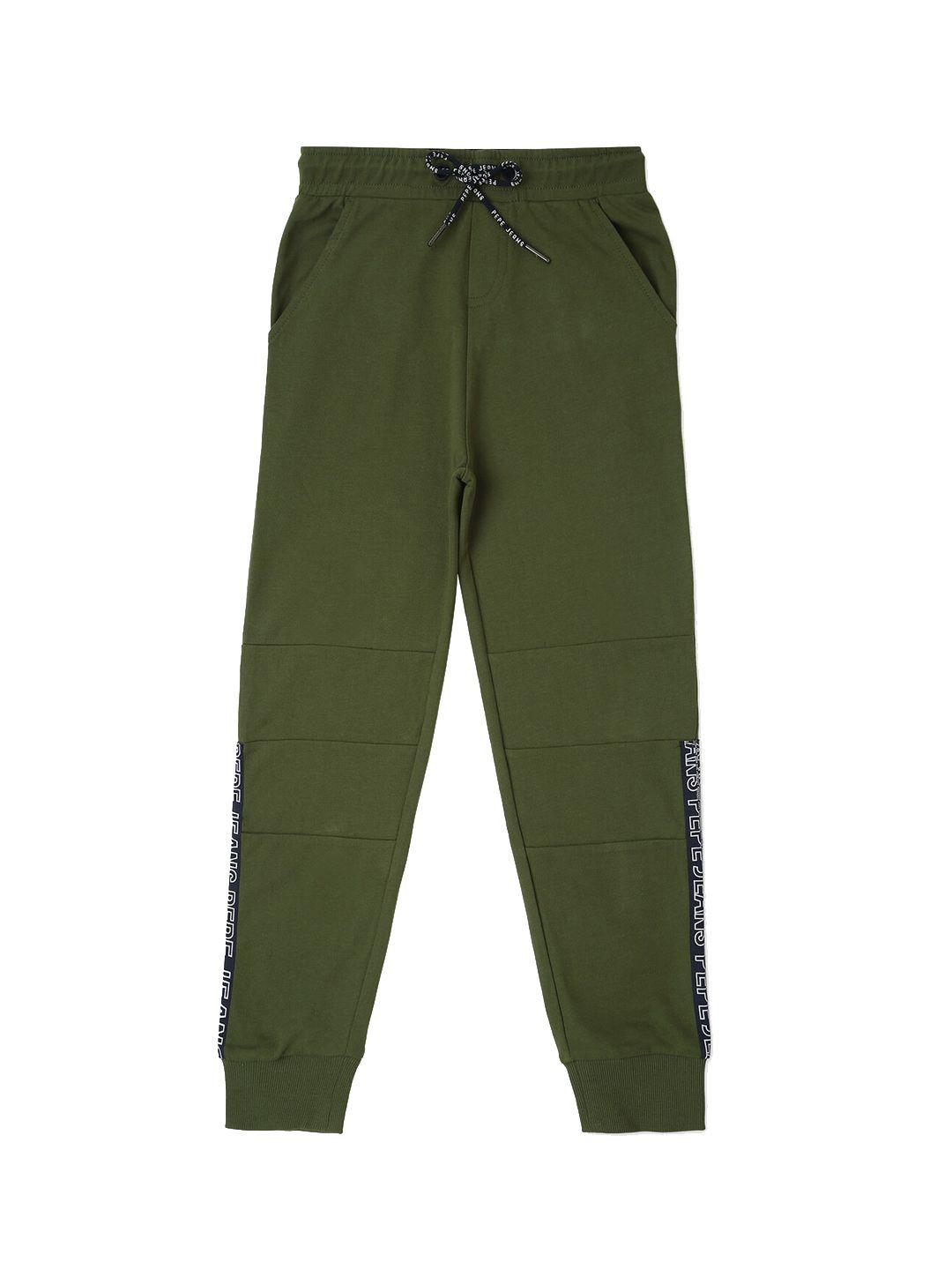 pepe jeans boys green solid cotton straight-fit jogger