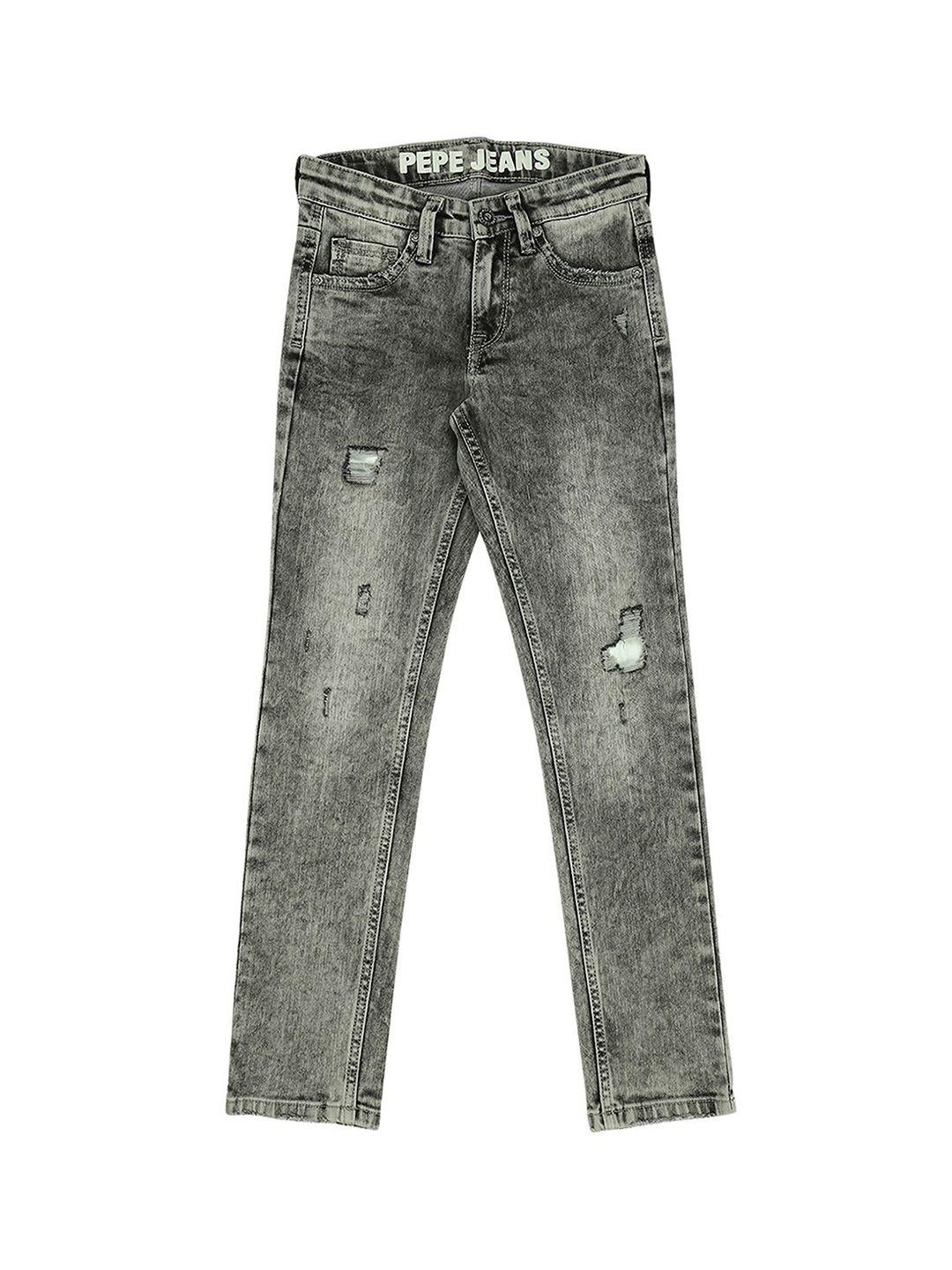 pepe jeans boys grey slim fit mildly distressed heavy fade jeans