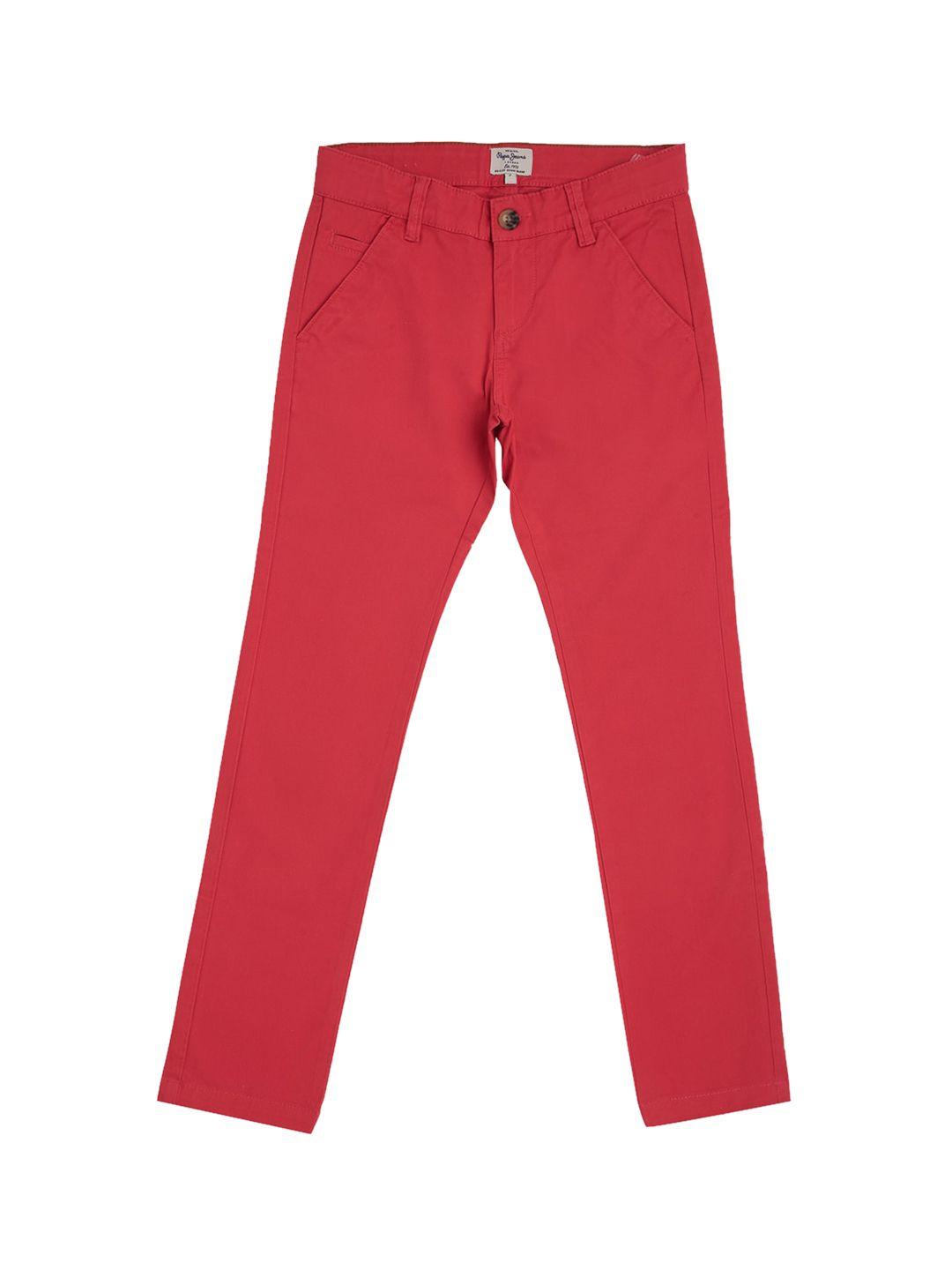 pepe jeans boys red mid rise regular fit chinos trousers