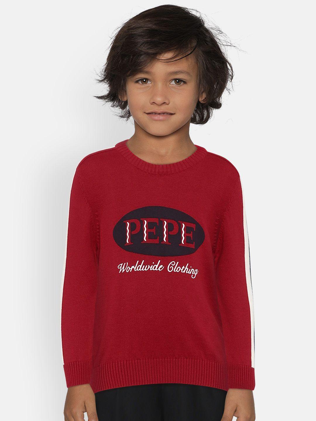 pepe jeans boys red printed sweater