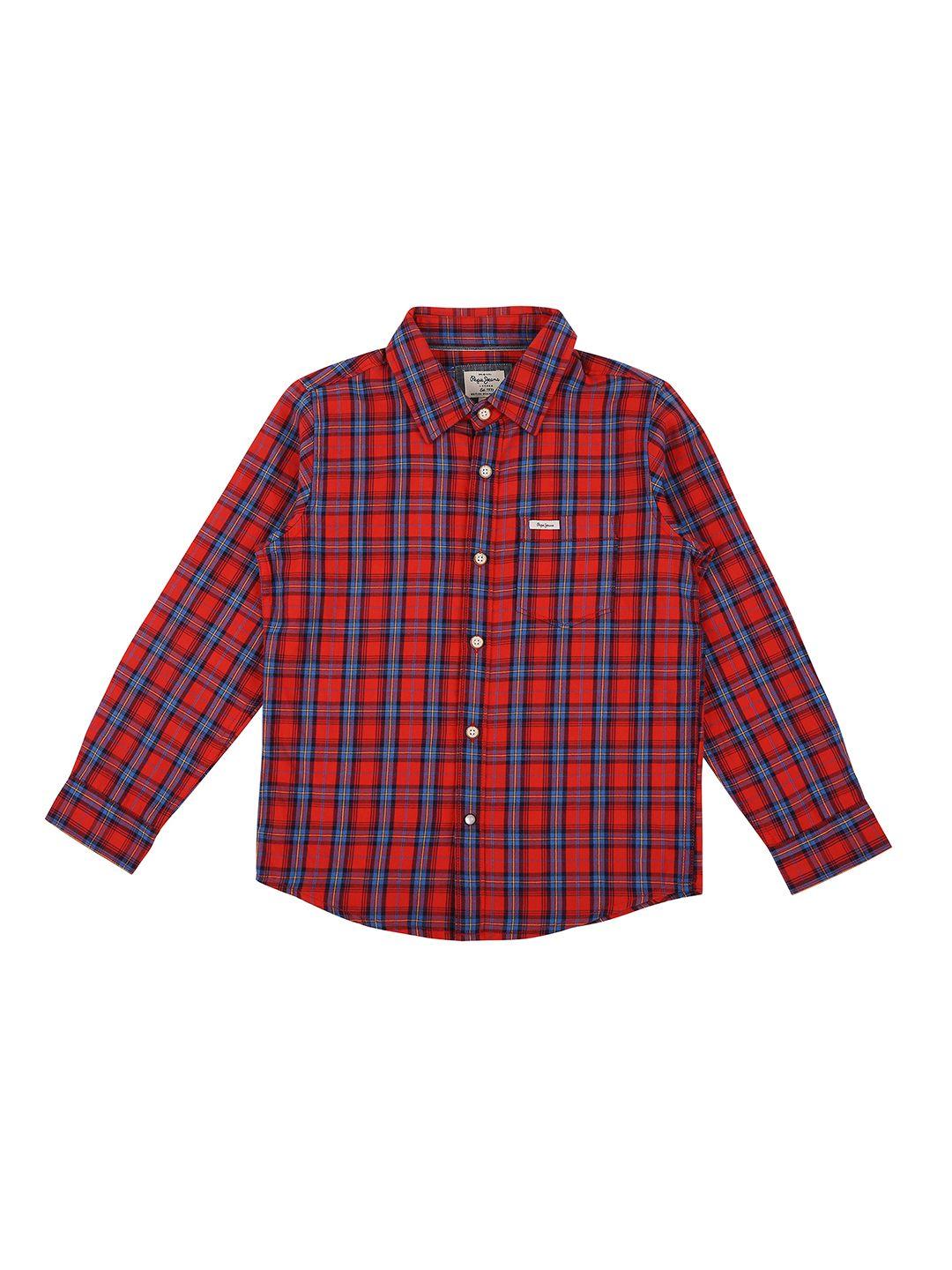 pepe jeans boys red tartan checks checked casual shirt