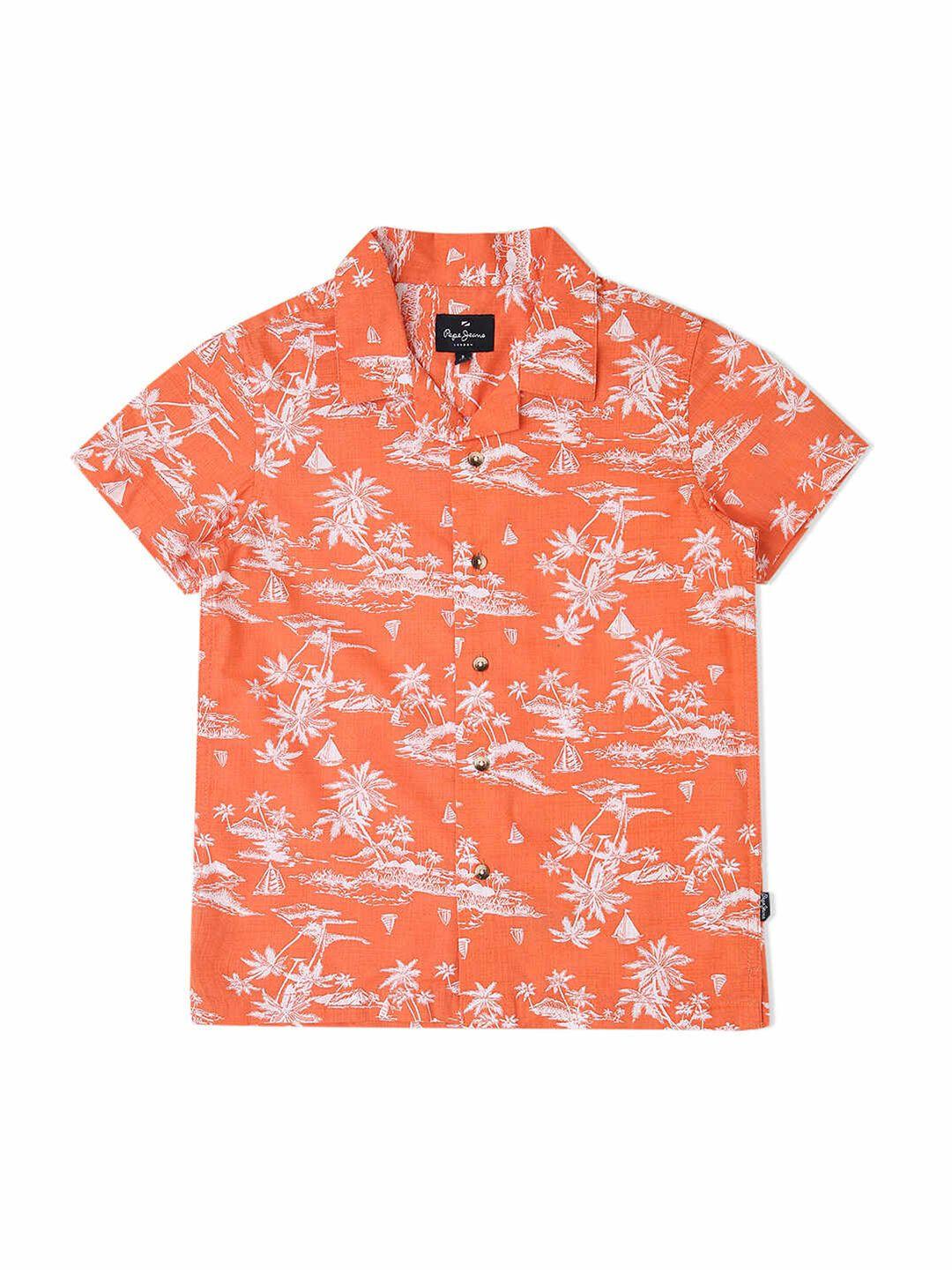 pepe jeans boys relaxed tropical printed cotton casual shirt