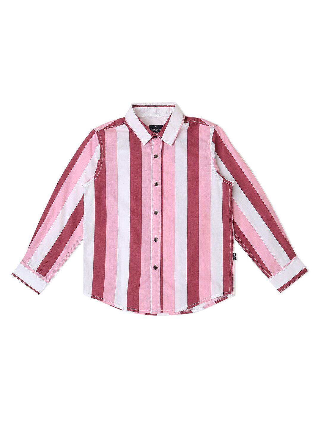 pepe jeans boys relaxed vertical striped cotton casual shirt
