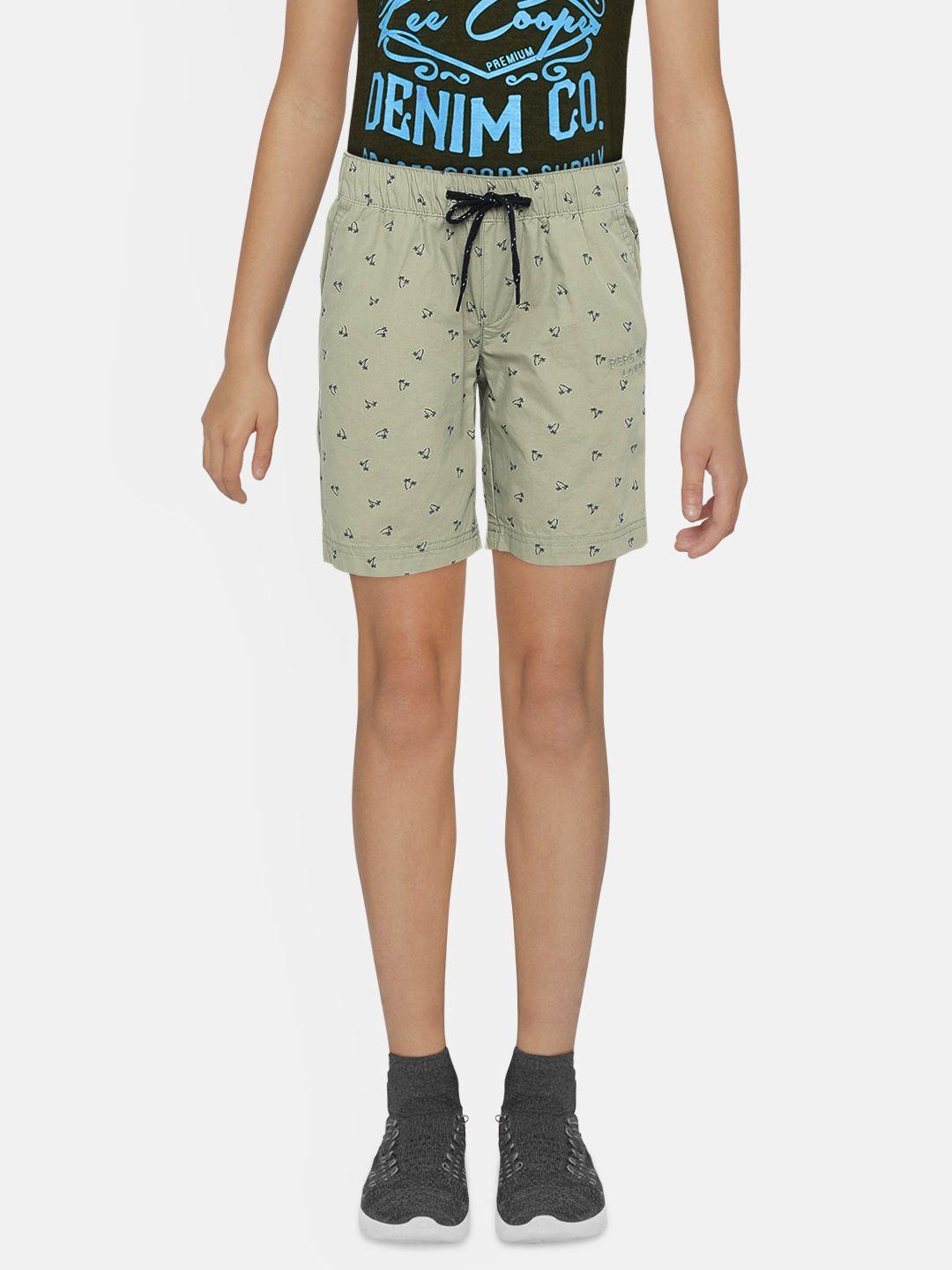 pepe jeans boys taupe printed regular fit chino shorts