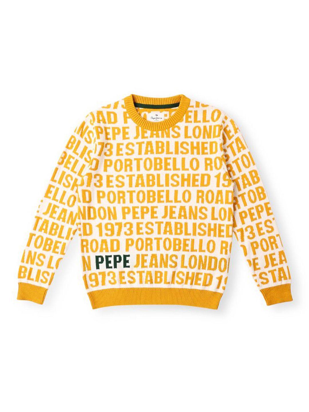 pepe jeans boys typography printed cotton pullover sweater