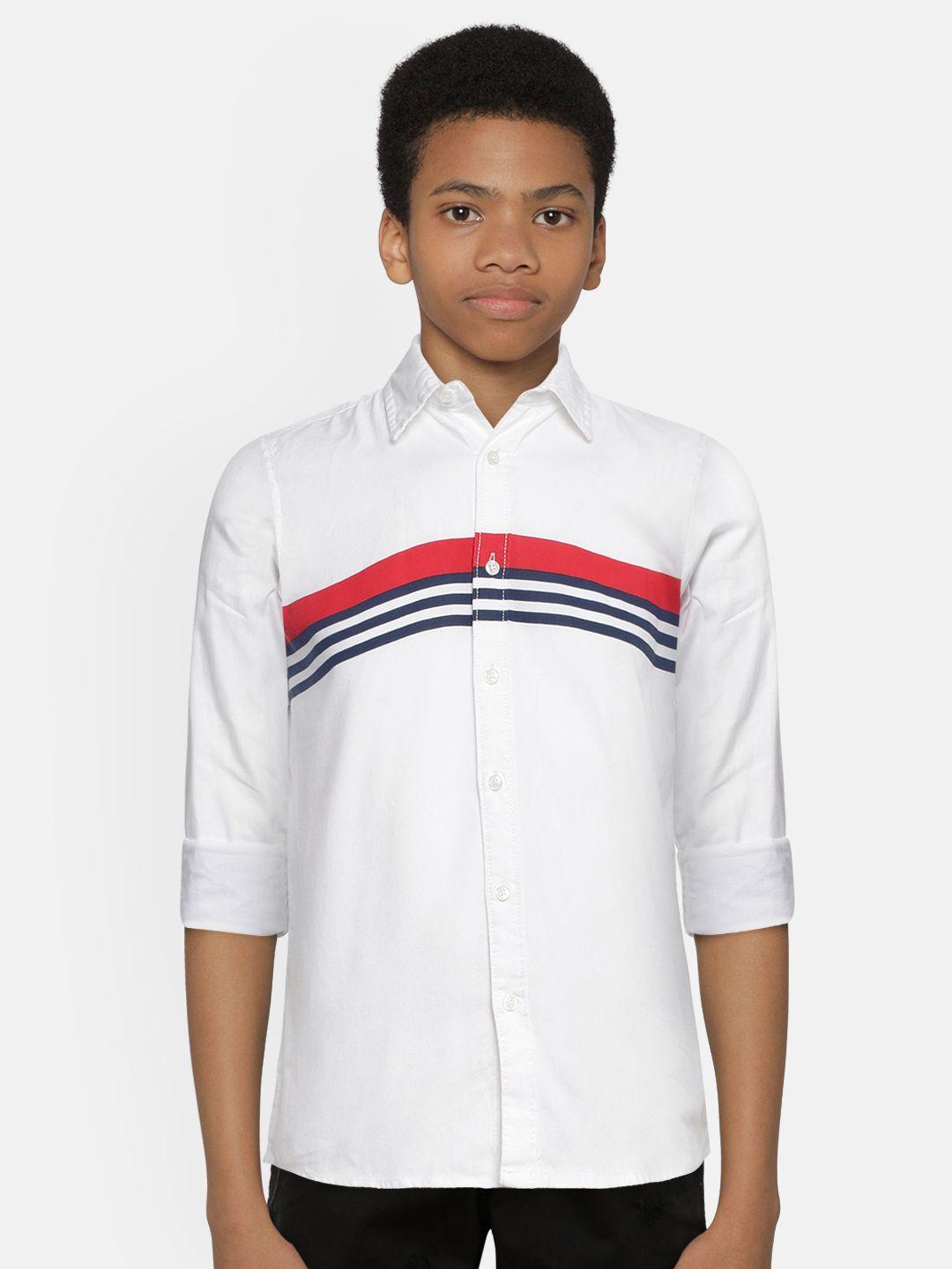 pepe jeans boys white felixls ip pure cotton regular fit striped casual shirt