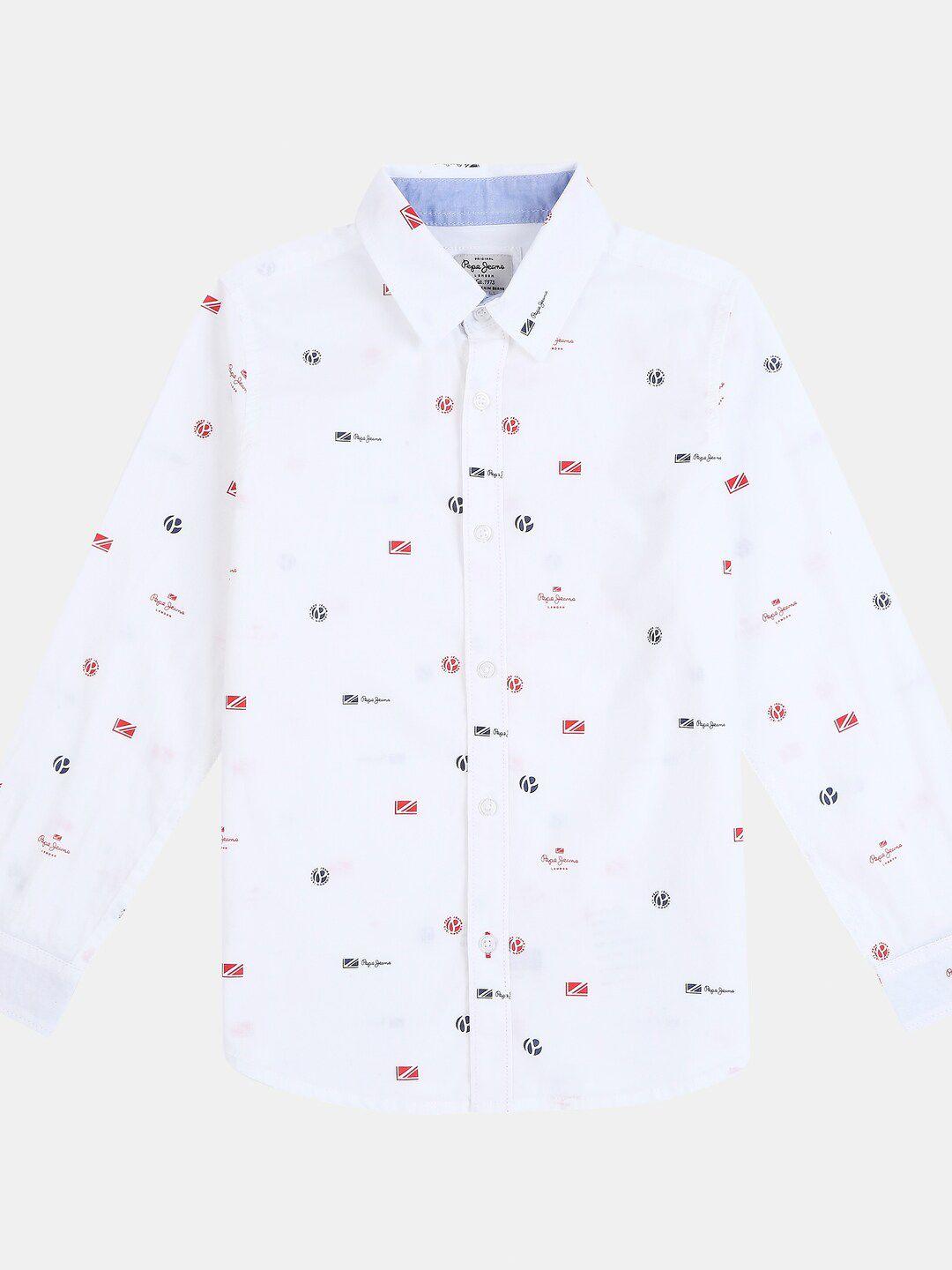 pepe jeans boys white printed casual shirt