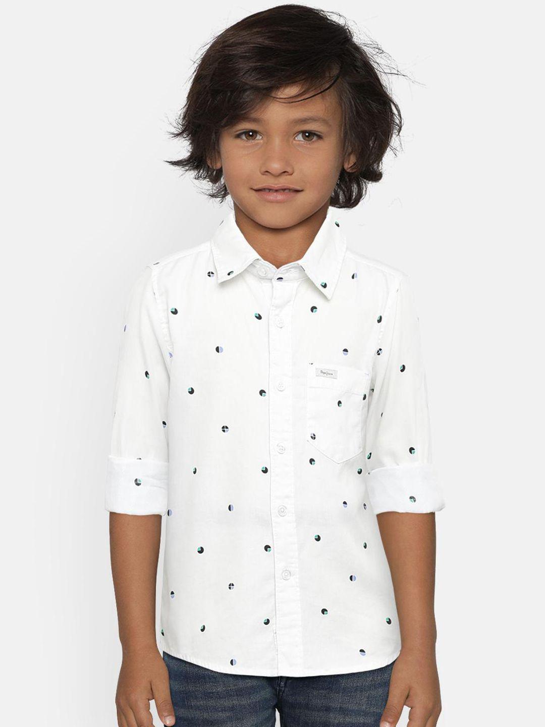 pepe jeans boys white regular fit printed casual shirt