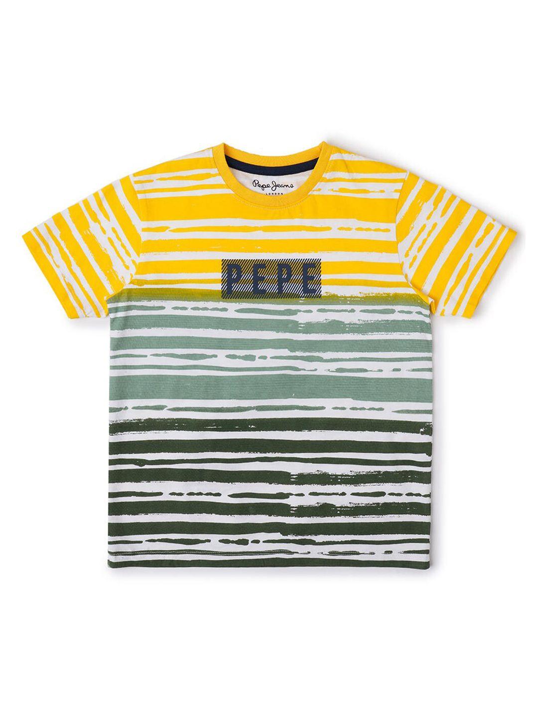 pepe jeans boys yellow & green striped t-shirt