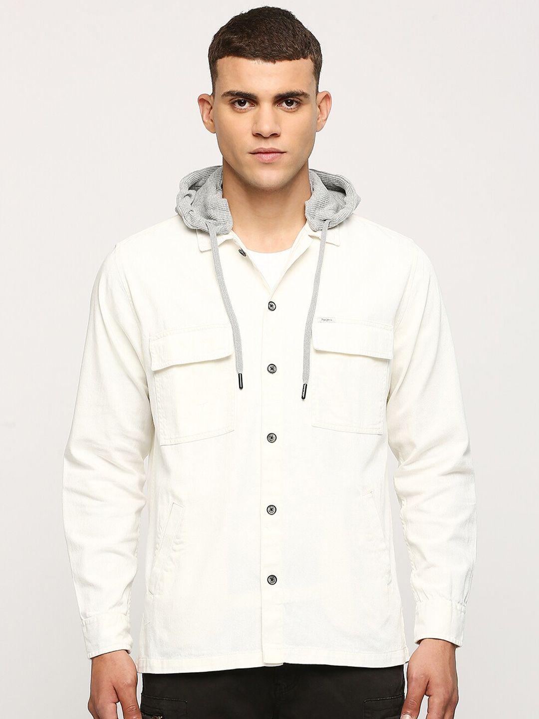 pepe jeans casual long sleeve hooded pure cotton shirt