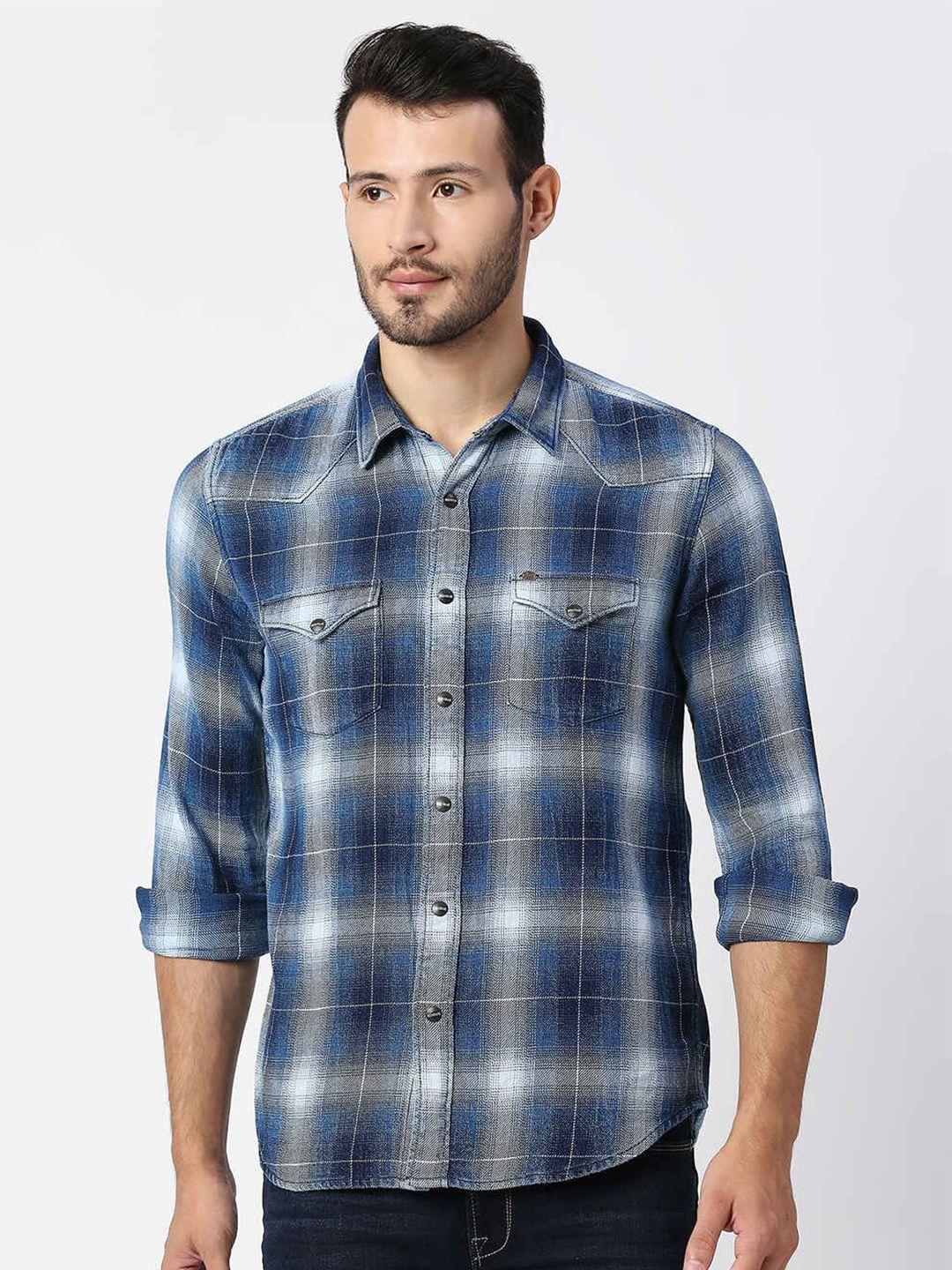 pepe jeans checked spread collar long sleeves cotton casual shirt