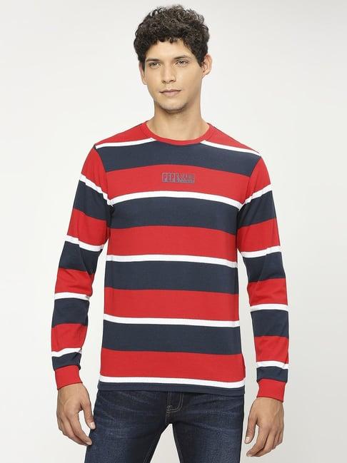 pepe jeans classic red cotton slim fit striped t-shirt
