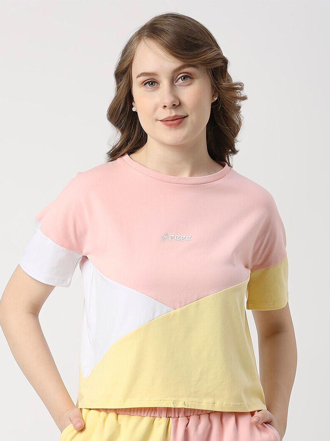 pepe jeans colourblocked cotton t-shirt