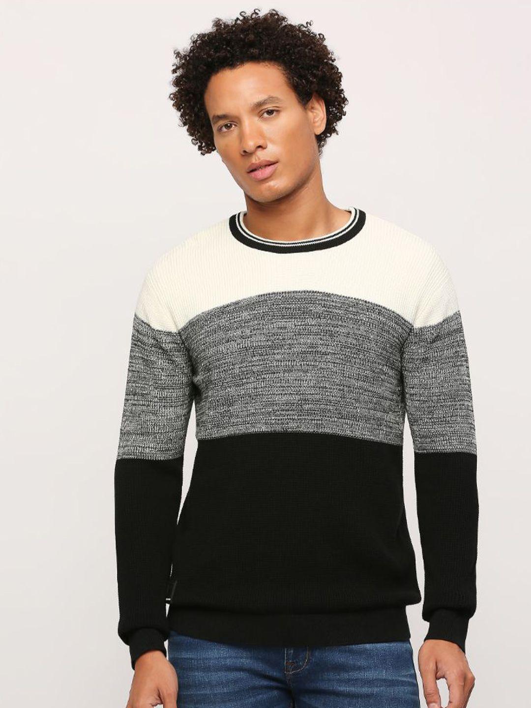 pepe jeans colourblocked pure cotton pullover sweater