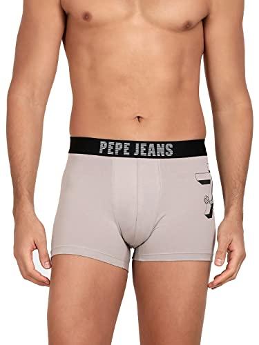 pepe jeans comfort fit solid cotton mid gery trunks, innerwear for men - large - (pack of 1)