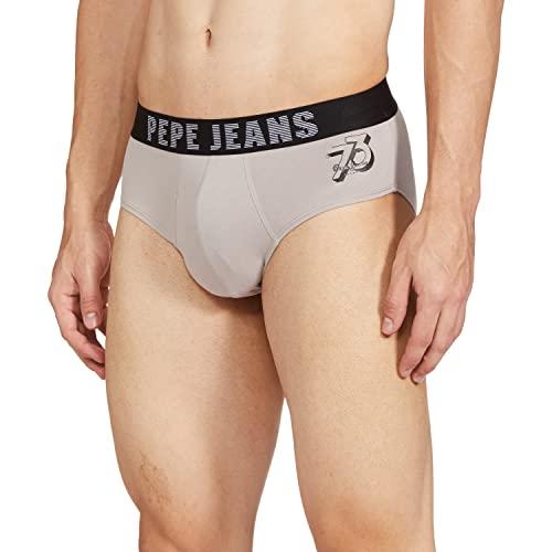 pepe jeans cotton blend men's briefs regular letter print (pack of 1) (opb07_grey_m)