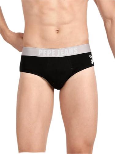 pepe jeans cotton blend men's briefs regular letter print (pack of 2) (opb07_black-1_large)