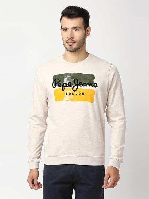 pepe jeans cream round neck regular fit sweatshirt