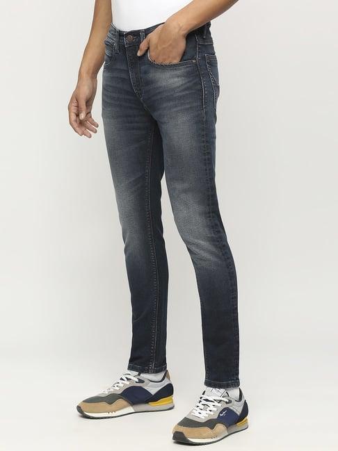 pepe jeans dark indigo blue cotton skinny fit jeans