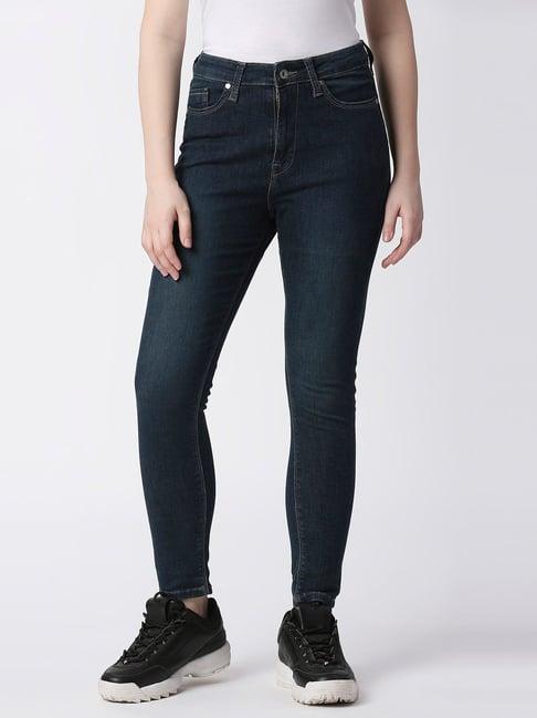 pepe jeans dark navy skinny fit high rise jeans