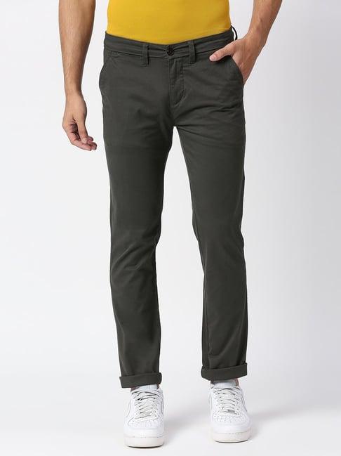 pepe jeans dark olive cotton slim fit chinos