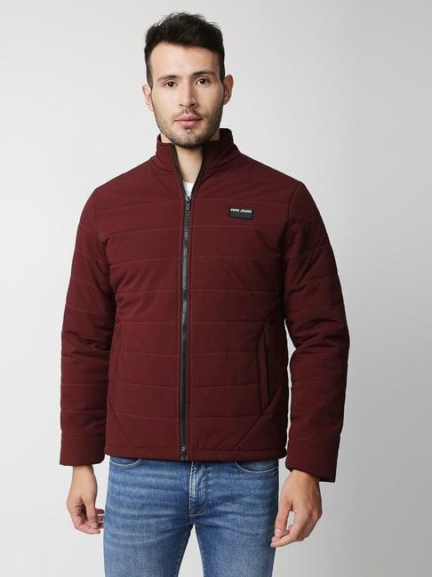 pepe jeans dark red full sleeves mock collar jacket