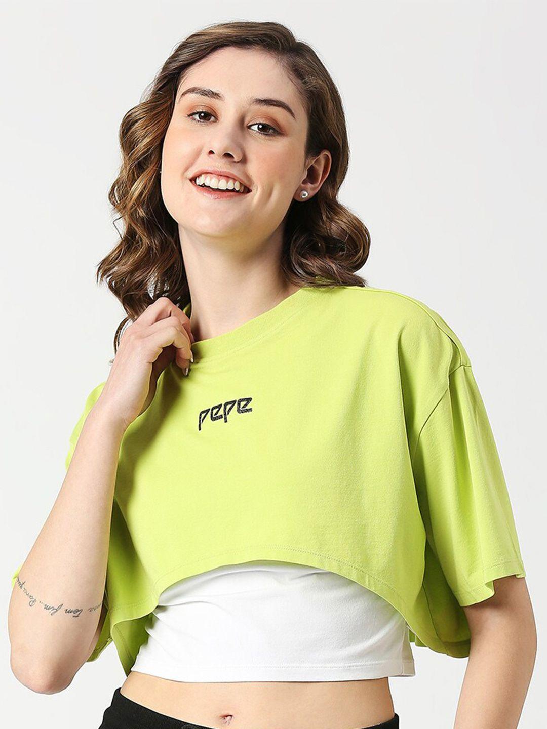 pepe jeans drop-shoulder sleeves loose crop cotton t-shirt