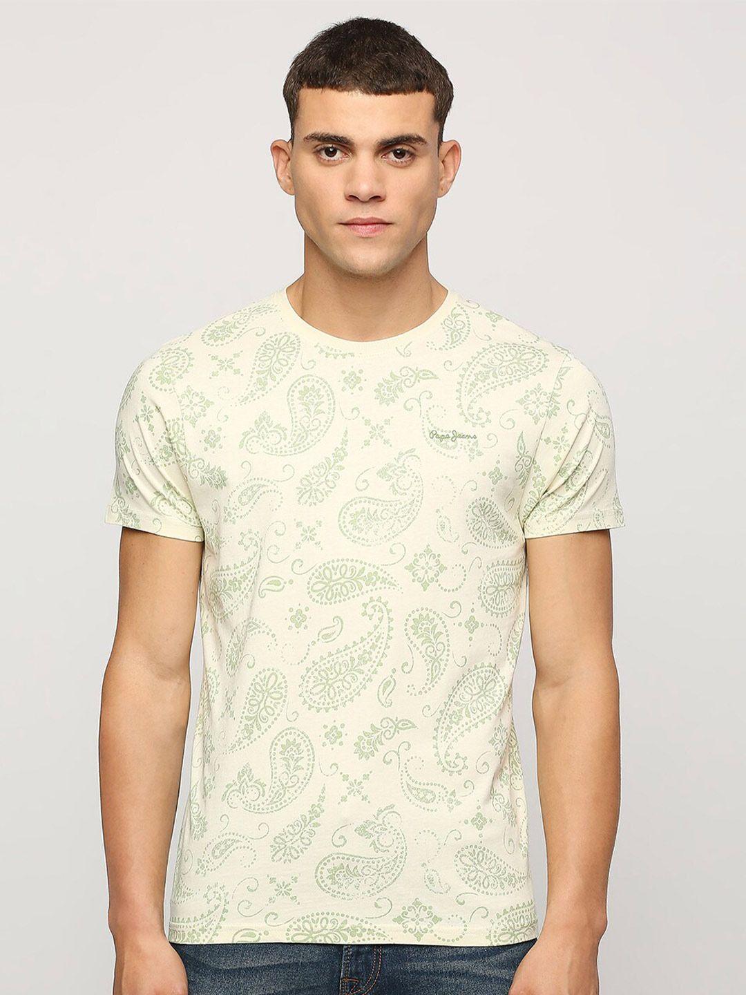 pepe jeans ethnic motifs printed round neck short sleeve pure cotton slim fit t-shirt