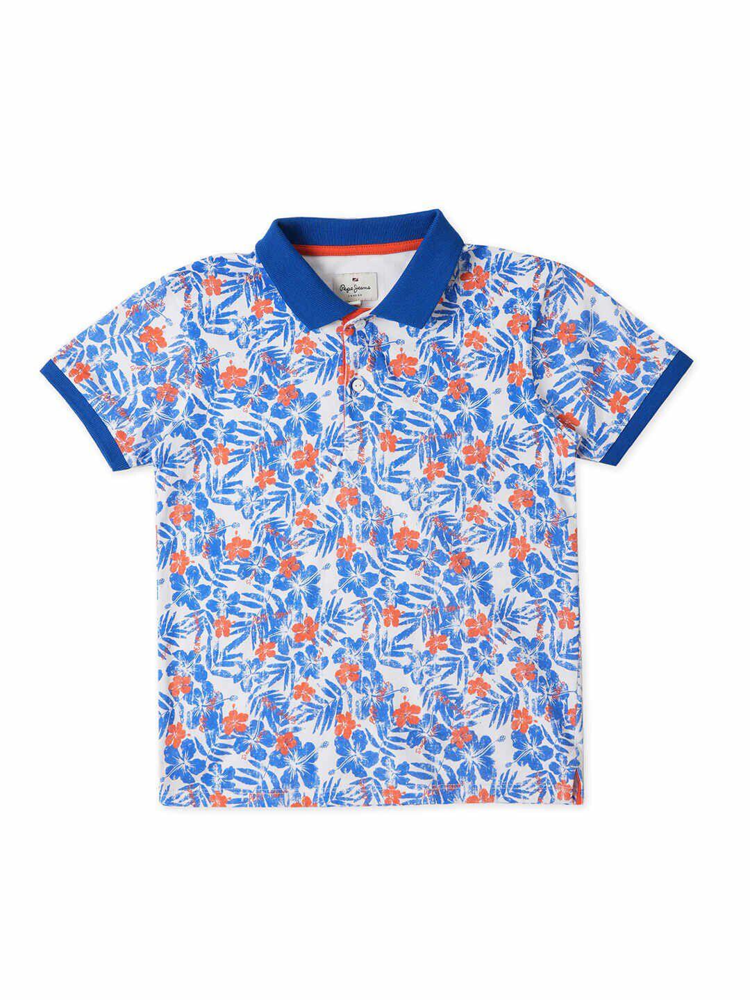 pepe jeans floral printed polo collar cotton t-shirt