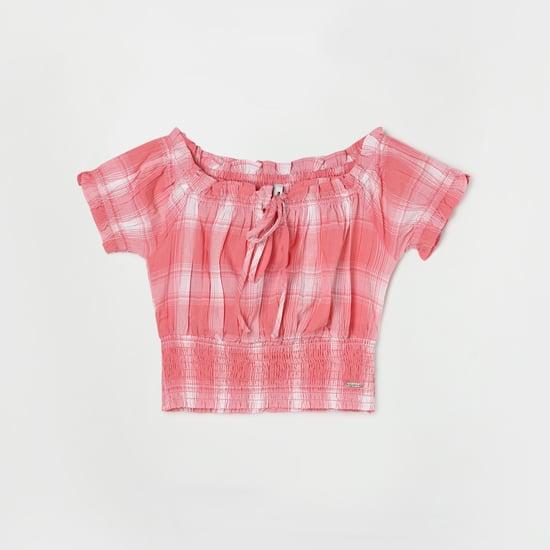 pepe jeans girls checked blouson top