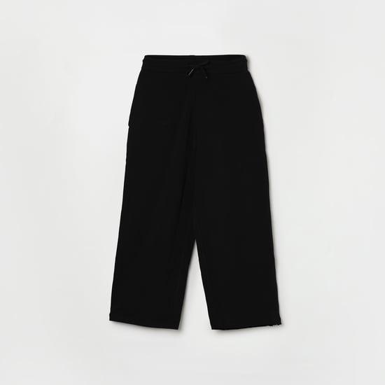 pepe jeans girls solid elasticated track pants with tape detailing