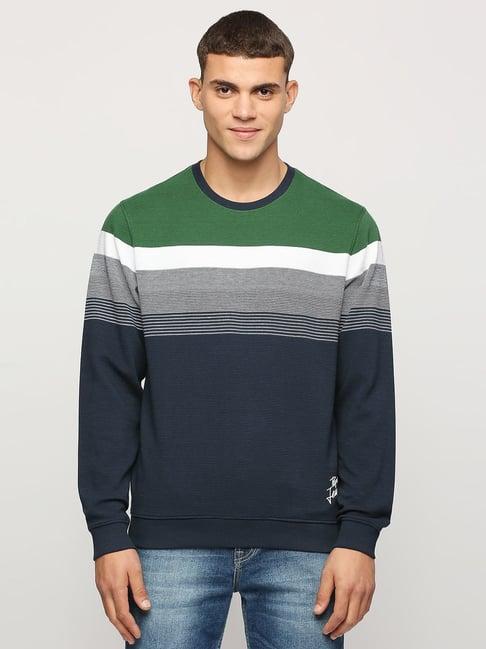 pepe jeans green and blue cotton regular fit striped sweatshirt