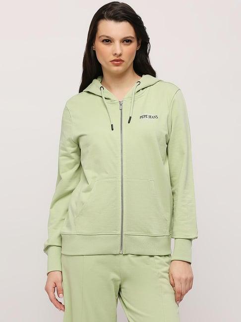 pepe jeans green cotton logo print sweatshirt