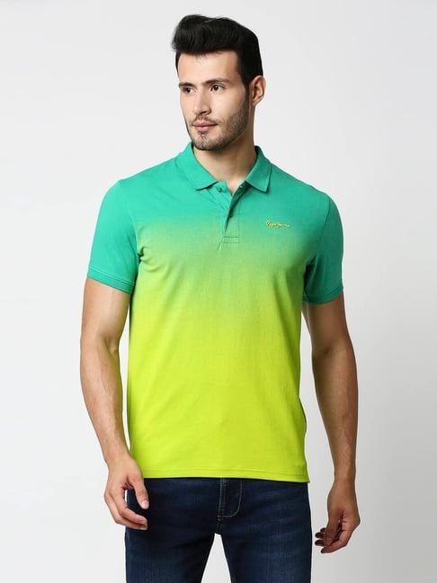 pepe jeans green cotton regular fit colour block polo t-shirt