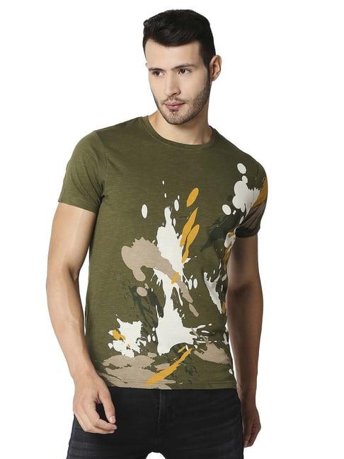 pepe jeans green cotton slim fit printed t-shirts