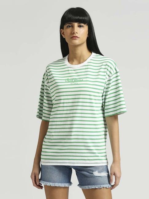 pepe jeans green cotton striped t-shirt