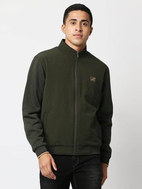 pepe jeans green full sleeves mock collar jacket