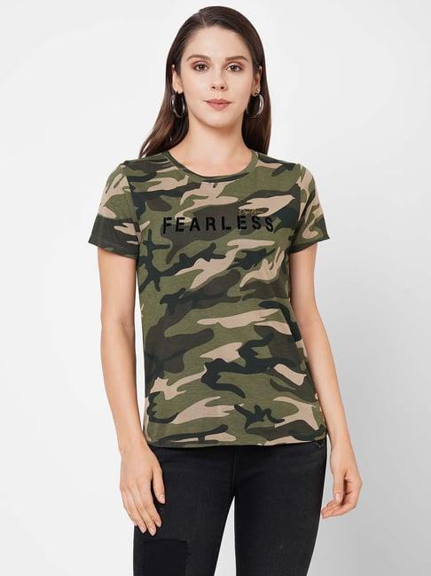 pepe jeans green printed crew t-shirt