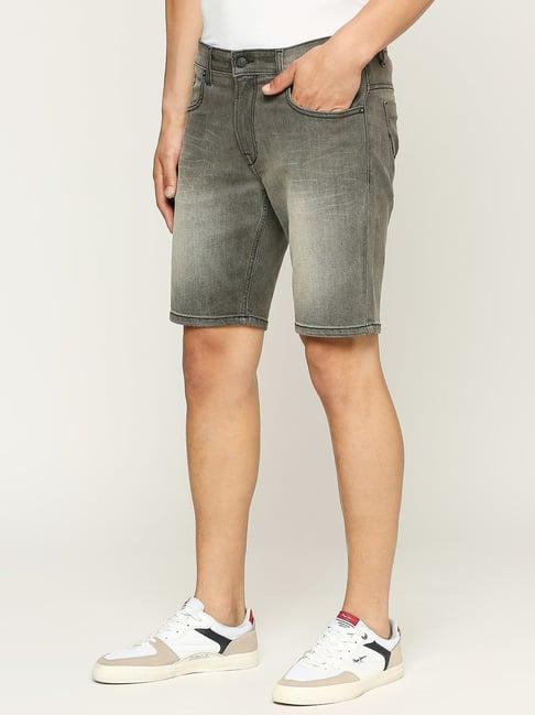 pepe jeans grey cotton regular fit denim shorts