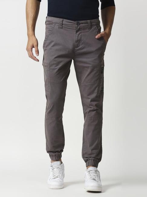 pepe jeans grey cotton slim fit printed jogger pants