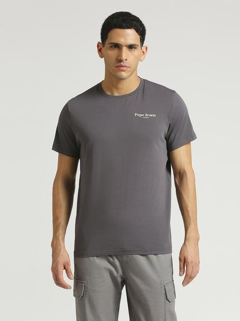 pepe jeans grey cotton slim fit printed t-shirt