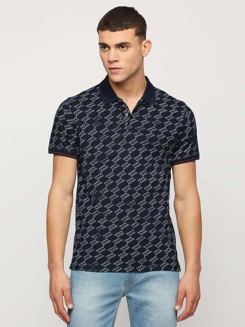 pepe jeans indigo blue cotton regular fit printed polo t-shirt