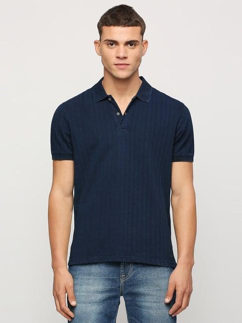 pepe jeans indigo blue cotton regular fit striped polo t-shirt