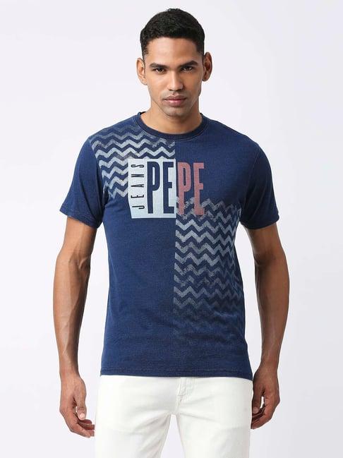 pepe jeans indigo cotton slim fit printed t-shirt