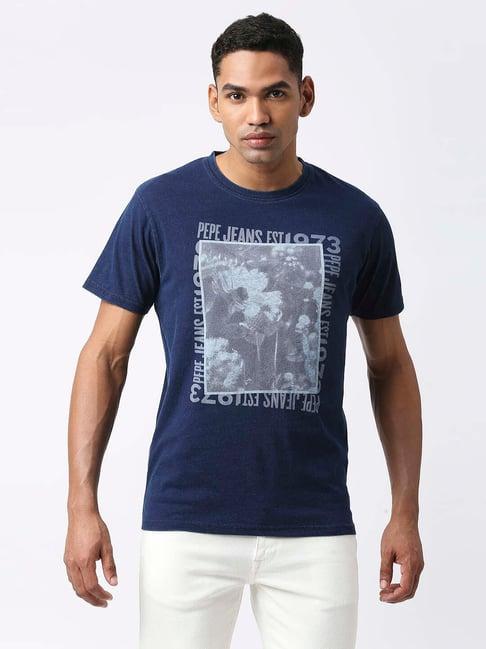 pepe jeans indigo cotton slim fit printed t-shirt