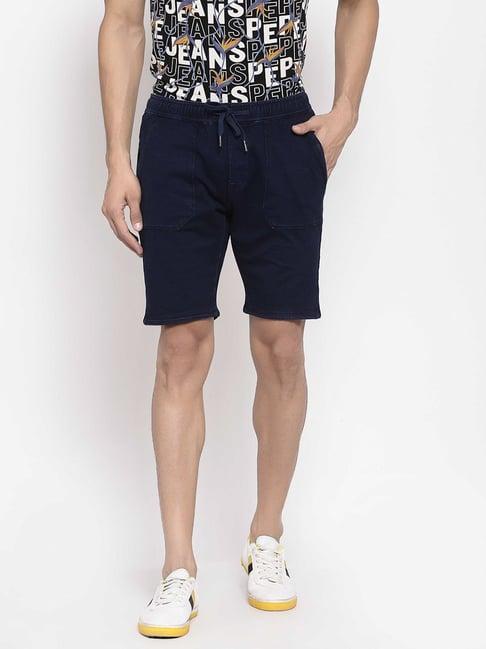 pepe jeans indigo solid mid rise shorts