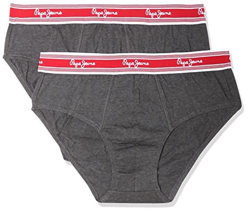 pepe jeans innerwear men's cotton brief (pack of 2) (clb03-02_charcoal melange_80-85_charcoal melange_85 cm)