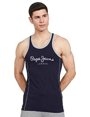 pepe jeans innerwear men's printed relaxed fit vest (atv03-01_navy 105 cm)