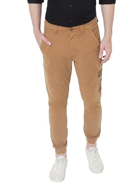 pepe jeans khaki cotton slim fit printed jogger pants