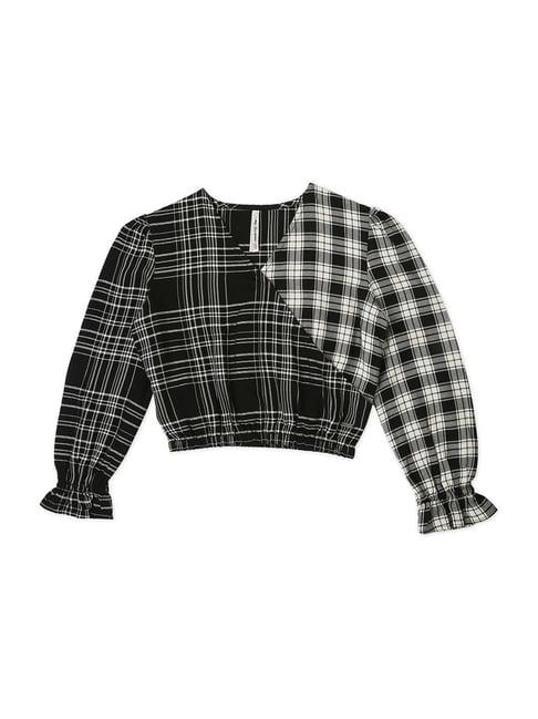 pepe jeans kids black & white chequered full sleeves top